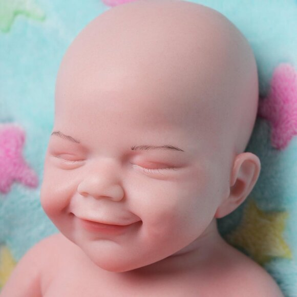 🆕18 inch Full Body Platinum Silicone Bald Baby Doll Closed Eyes Smiling Girl - Picture 11 of 14